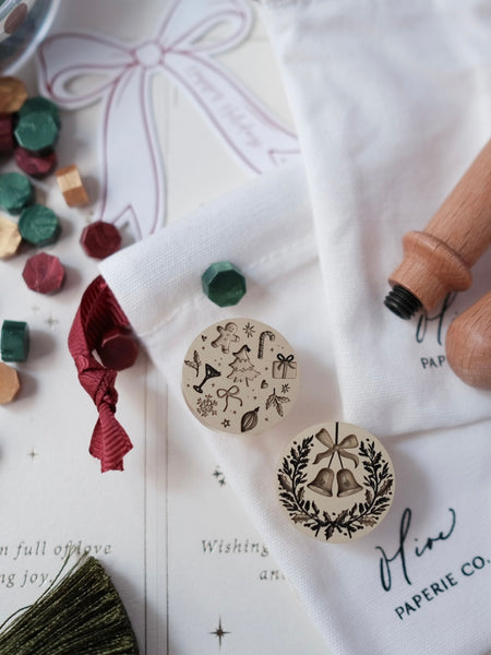 Christmas wreath design and holiday symbols design wax seal stamp heads