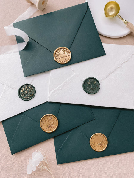 Christmas collection wax seals in gold and dark green 