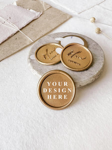 Custom logo gold wax seals with text YOUR DESIGN HERE