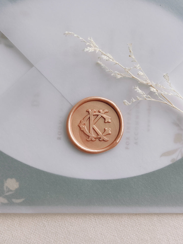 orange gold vintage monogram wax seal