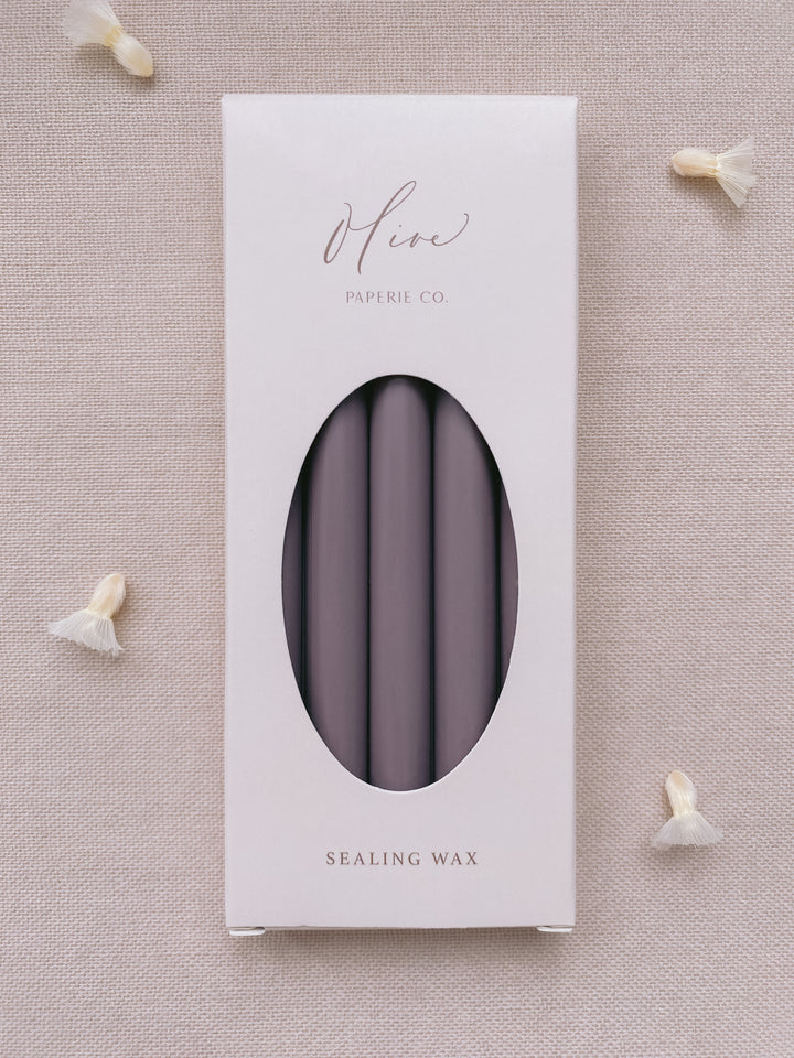 a box of 5 dark purple sealing wax sticks_front angle