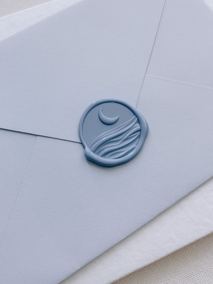 3D moon and ocean dusty blue wax seal