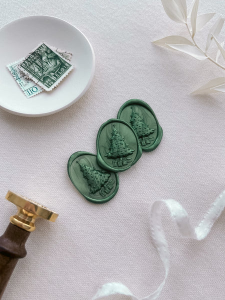Metallic green 3D Christmas tree oval wax seals