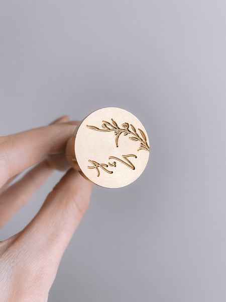 Floral branch monogram custom wax seal brass stamp head