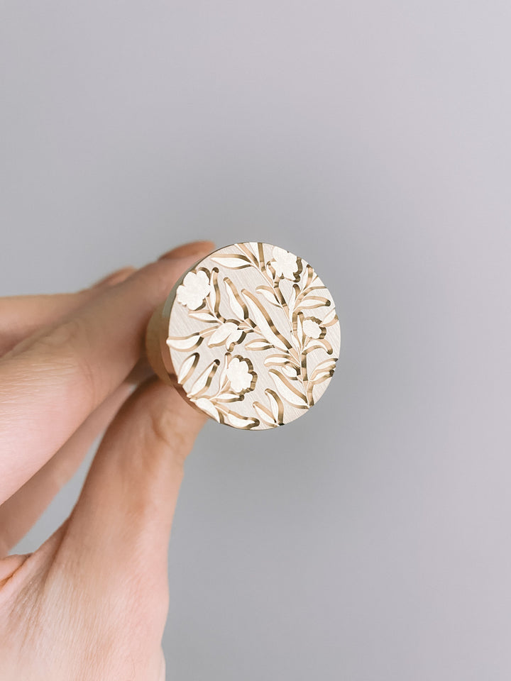 Floral silhouette wax seal brass head stamp 