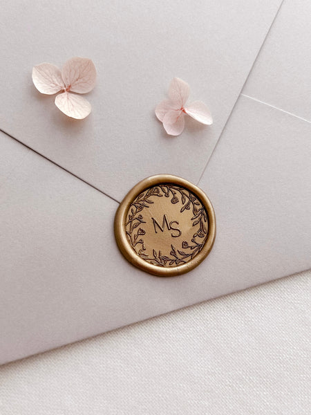 floral wreath custom monogram gold wax seal