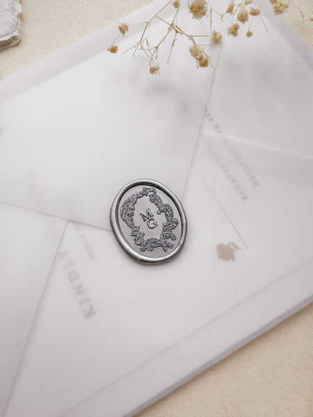 Silver wax seal with oval vintage crest monogram stamp 