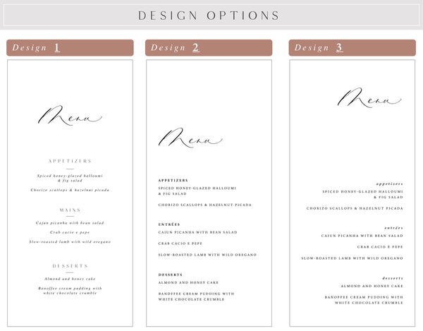 Design menu options 1-3