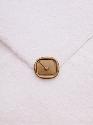 Mini heart sealed envelope gold wax seal on white handmade paper envelope