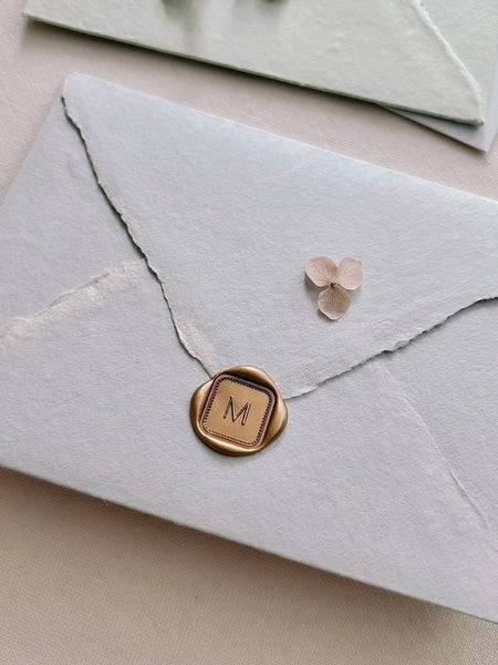 personalized initial mini square gold wax seal 