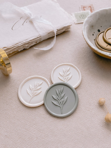 3D leaf branch wax seal in off white and sage
