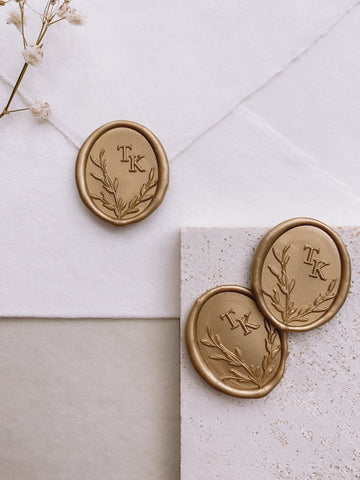 leaves wreath oval monogram wax seals in gold
