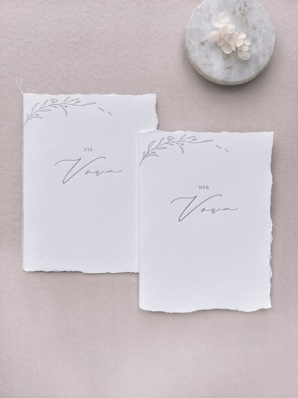 Letterpress floral branch His & Her wedding vow books 