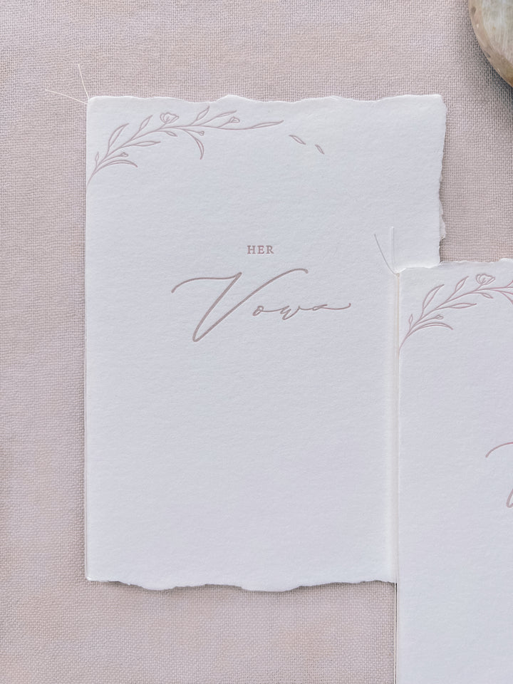 Letterpress floral branch His &amp; Her wedding vow books 