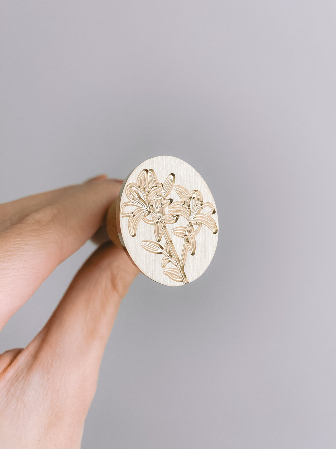 Lily floral oval wax seal brass head stamp