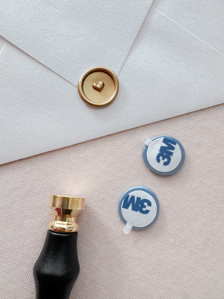 gold and blue mini heart wax seals with adhesive backing stickers