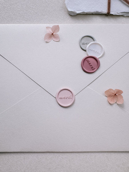 Mini merci wax seals in color light pink, gray, pearl white and dusty rose 