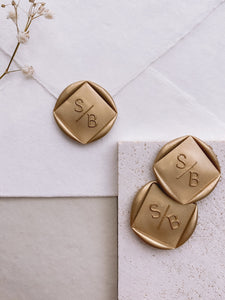 Modern diamond monogram wax seals in gold