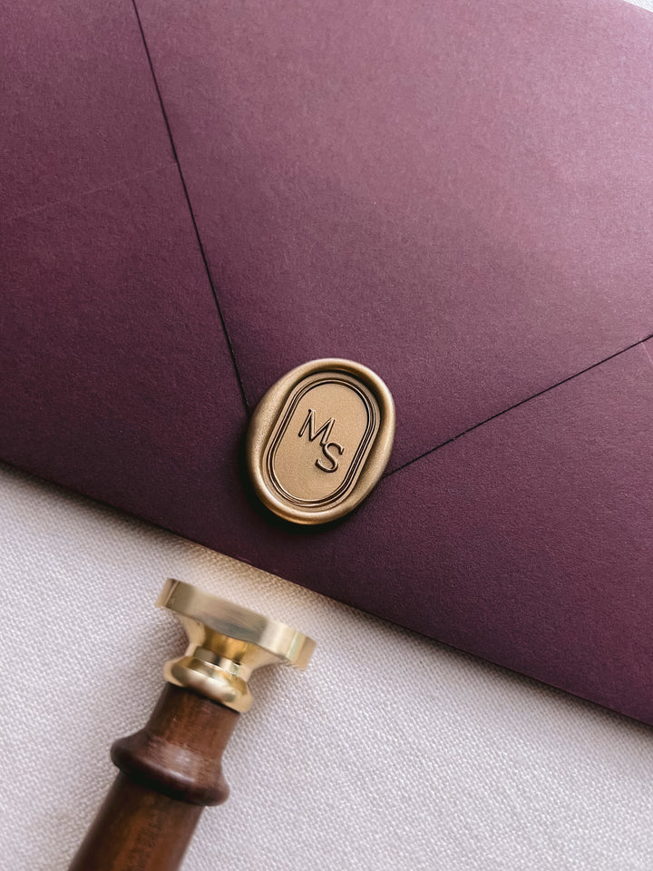 oval border personalized initials gold wax seal 