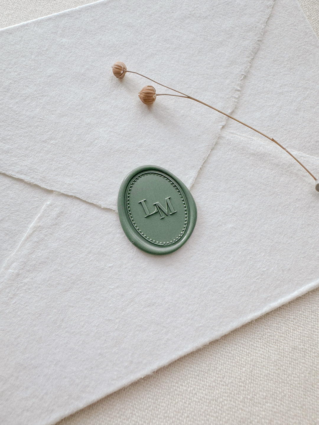 Sage green oval border design custom monogram wax seal