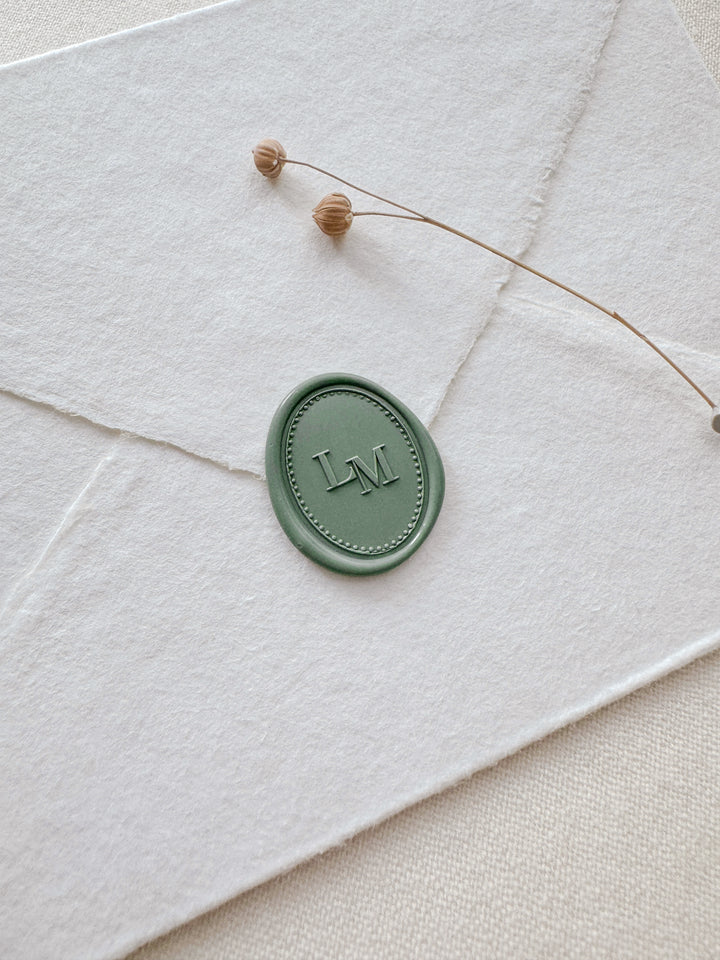 Sage green oval border design custom monogram wax seal