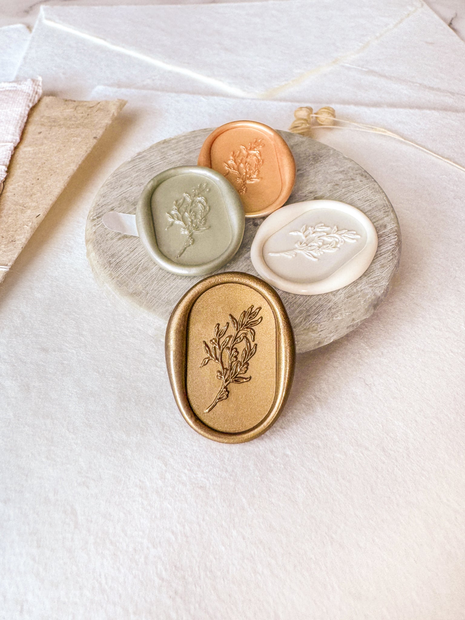oval shaped botanical leaf design wax seal stickers in various colors
