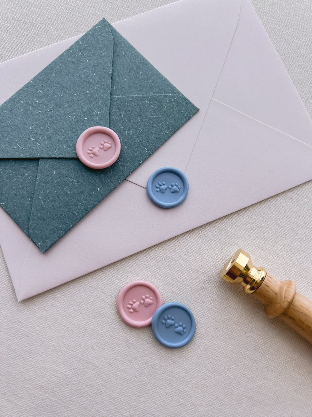 pink and blue 3D paw print mini wax seals 