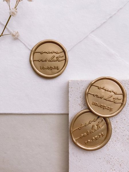 Personalized save our date custom wax seal in gold