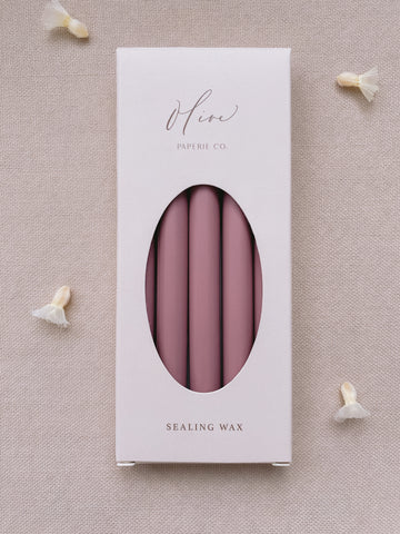a box of 5 sealing wax sticks in mulberry dusty rose color_front angle