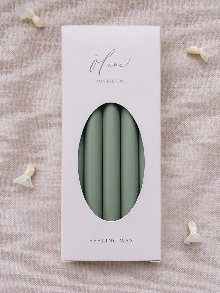 a box of 5 sage green sealing wax sticks_front angle