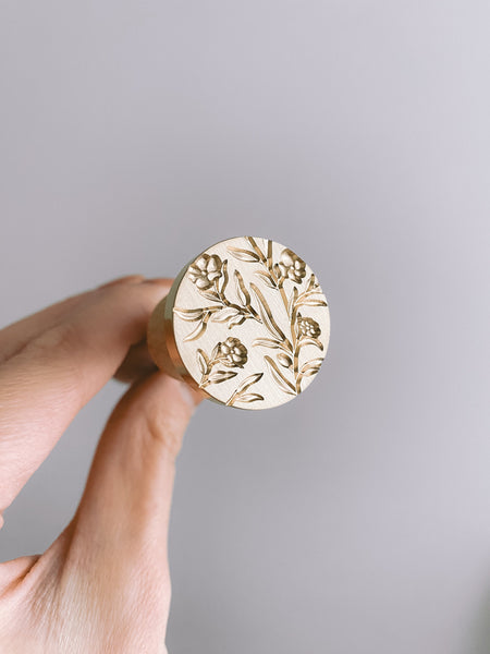 Floral wax seal brass stamp head with 3D engraving
