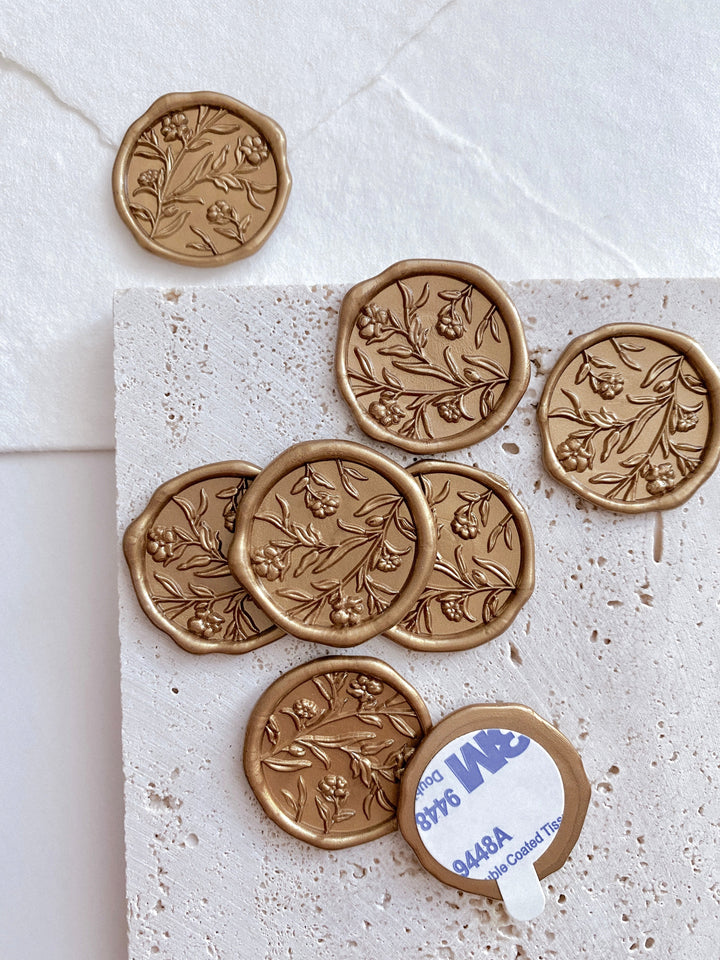 3M self adhesive wax seal backing on round floral wax seal stickers in gold