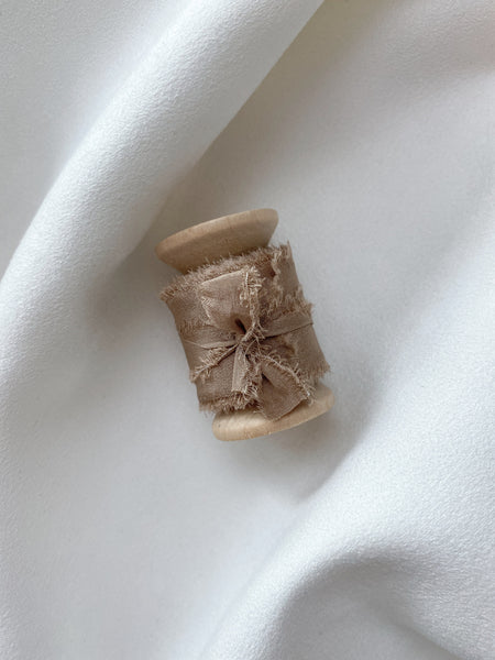 1 inch raw edge silk ribbon in color Latte