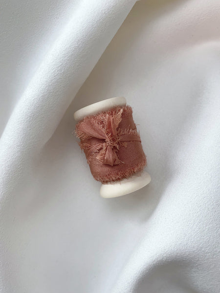 1 inch raw edge silk ribbon in color Clay