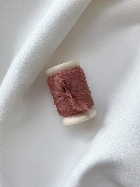 1 inch raw edge silk ribbon in color Terracotta