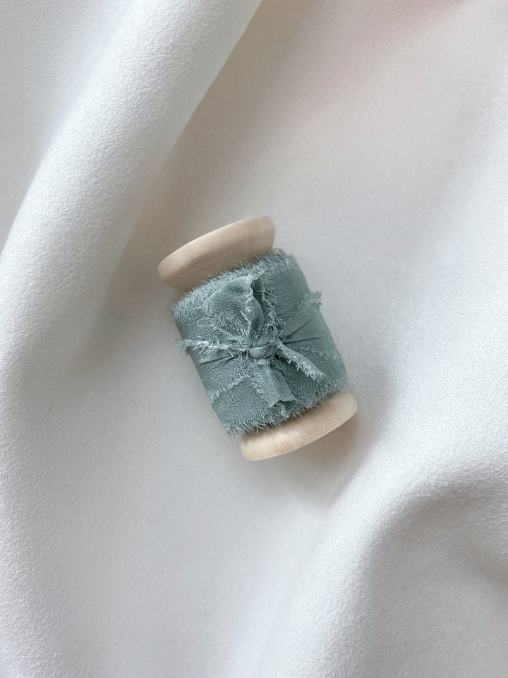 1 inch raw edge silk ribbon in color Lake Green