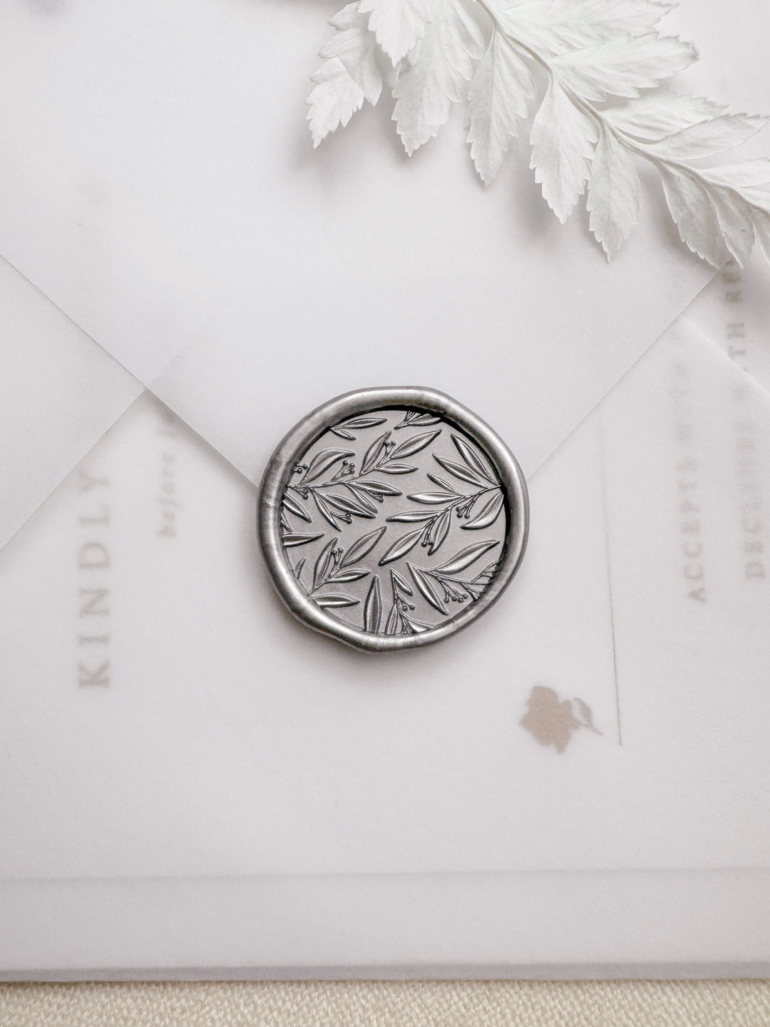 3D leaf pattern silver wax seal