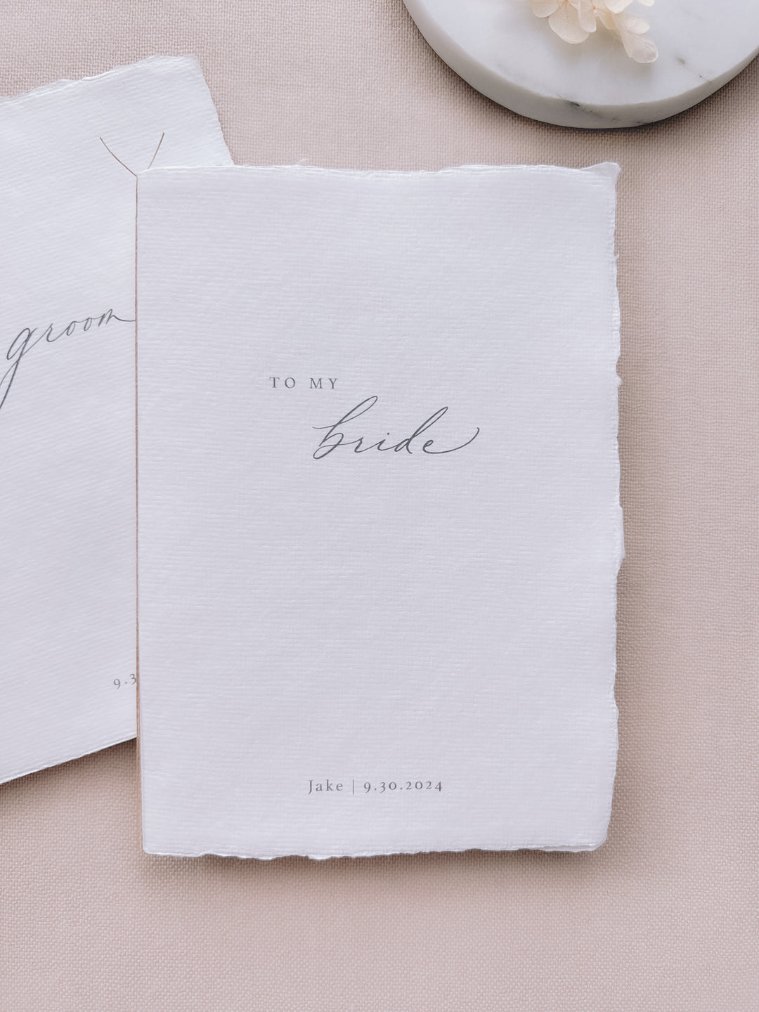 to my groom to my bride white handmade paper vow books tied in brown twine