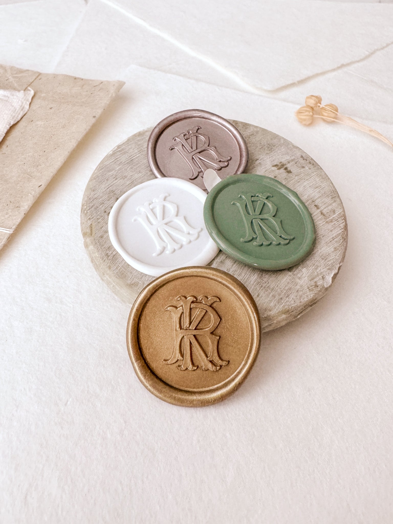 vintage interlocked monogram wax seal stickers in various colors