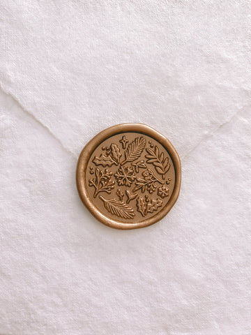 Gold Winter Garden wax seal on white handmade paper envelope